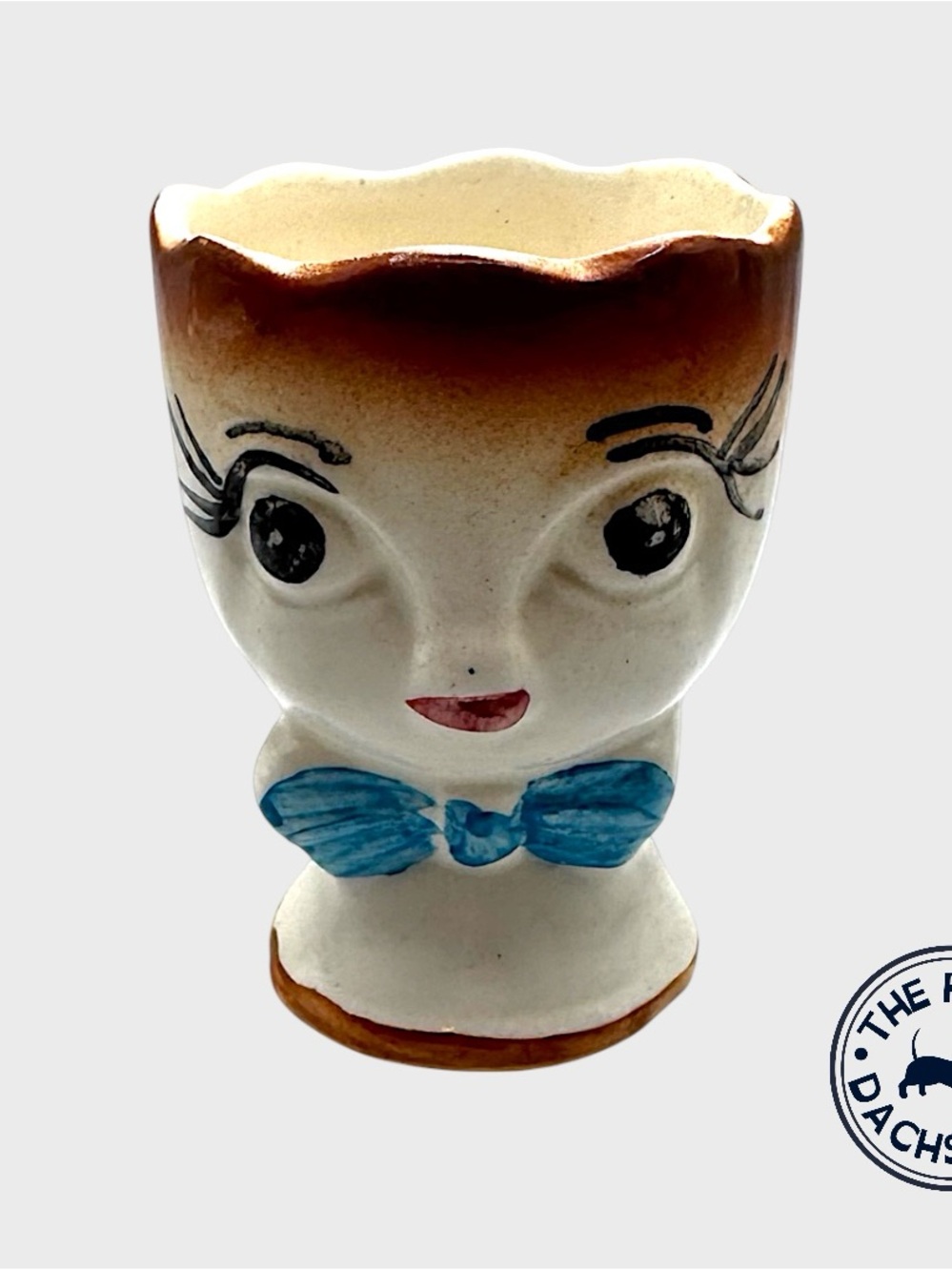 Vintage Hand-Painted Ceramic Face Egg Cup